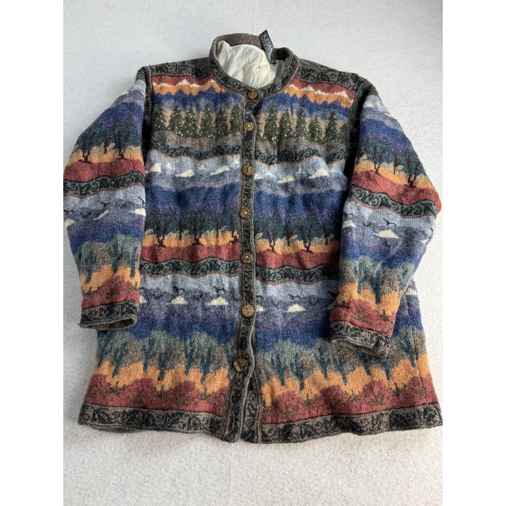 Icelandic Design Cardigan Sweater Womens Large Multicolor Wool Button Front